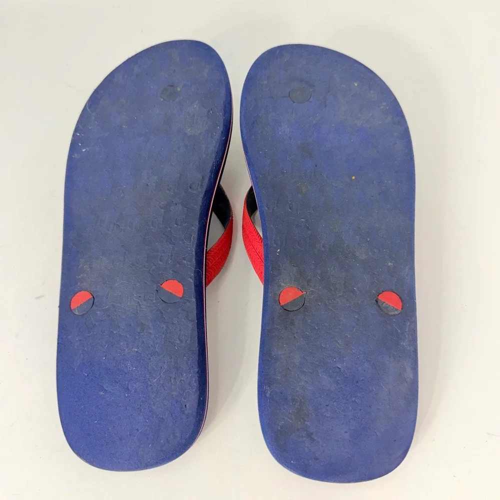 Polo Ralph Lauren Mens Navy Blue Red Script Logo Flip Flop Sandals Size 7/8